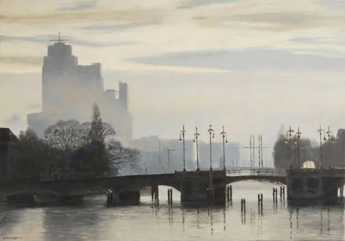 Gineke Zikken, De Rembrandttoren, Oil on canvas, 70x100 cm, €.2500,-