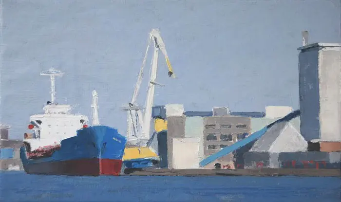 Gineke Zikken, Haven Amsterdam, 900 euro, Oil on canvas in wooden frame, 30x50 cm