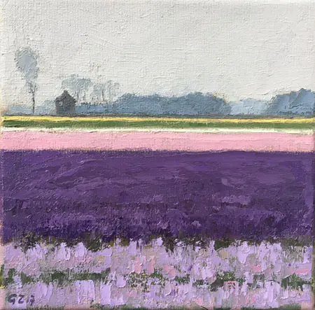 Gineke Zikken, Hyacinten bij Vogelzang, Oil on canvas, 20x20 cm, €.450,-