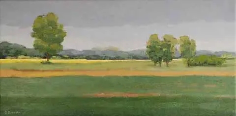 Gineke Zikken, Koolzaad, 950 euro, Oil on canvas in wooden frame, 30x60 cm