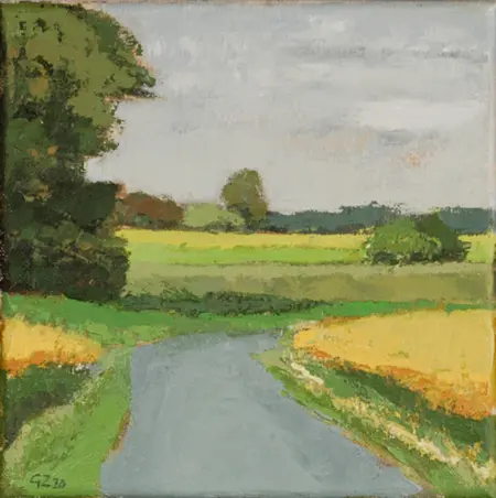 Gineke Zikken, Landschap Denemarken, Oil on canvas in wooden frame, 20x20 cm, €.450,-