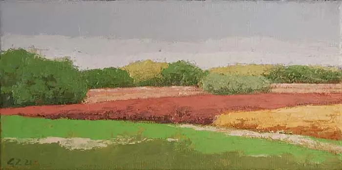 Gineke Zikken, Langs de lek, 350 euro, Oil on canvas in wooden frame, 15x30 cm