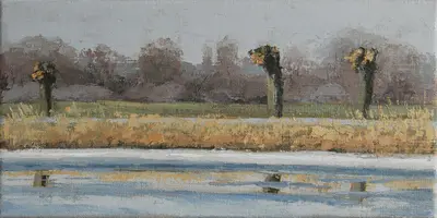 Gineke Zikken, Langs het Gein, Oil on canvas in wooden frame, 20x40 cm, €.675,-
