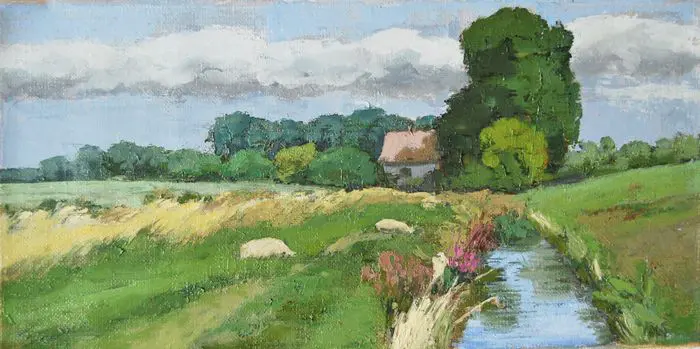 Gineke Zikken, Nieuwkoop, 650 euro, Oil on canvas in wooden frame, 20x40 cm