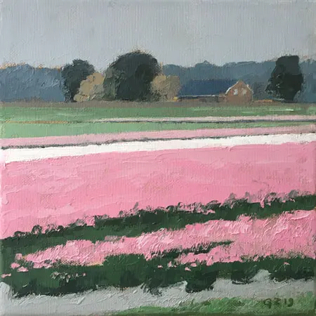 Gineke Zikken, Roze Tulpen, Oil on canvas in wooden frame, 20x20 cm, €.450,-