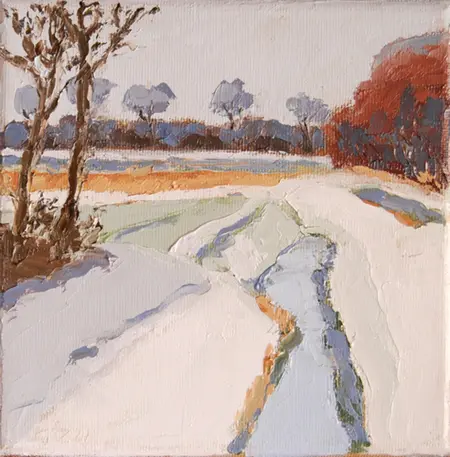 Gineke Zikken, Slootje in de sneeuw, Oil on canvas in wooden frame, 15x15 cm, €.175,-