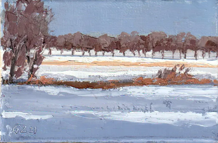 Gineke Zikken, Sneeuw in 't veen, Oil on canvas, unframed, 10x15 cm, €.145,-