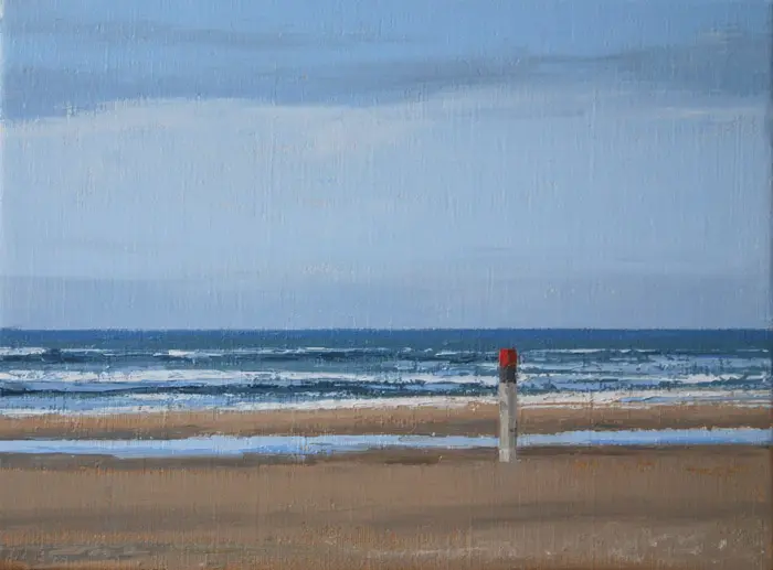 Gineke Zikken, Strandpaal, Oil on canvas, 30x40 cm, €.850,-