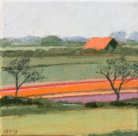 Gineke Zikken, Vanaf de Dijk, Oil on canvas, 20x20 cm, €.450,-