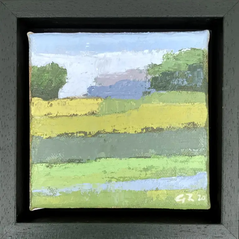 Gineke Zikken, Vlas, Oil on canvas in green wooden frame, 10x10 cm, €.145,-