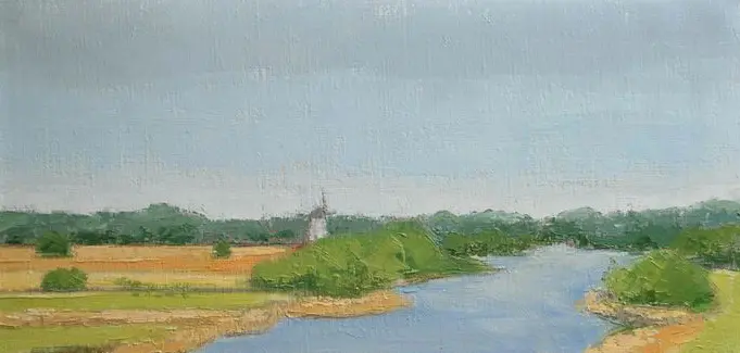 Gineke Zikken, Waterland, 650 euro, Oil on canvas in wooden frame, 20x40 cm