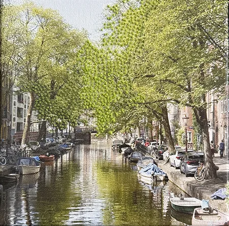 Annette van Waaijen, Raamgracht, 325 euro, Mixed media with photo and needlework, 20x20 cm
