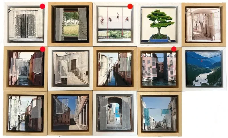 Annette van Waaijen, Serie kleine werken, 145 euro, Mixed media on canvas in wooden frame, 10x10x3 cm