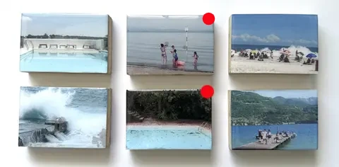 Annette van Waaijen, Serie Swimming 1 t/m 6, 70 euro each, Mixed media, 6x9 cm