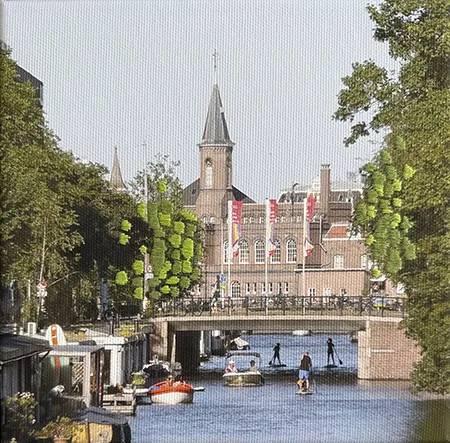 Annette van Waaijen, Wittenburgergracht, 325 euro, Mixed media with photo and needlework, 20x20 cm