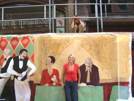 Wiebke van der Scheer with a large painting by Marie Godest