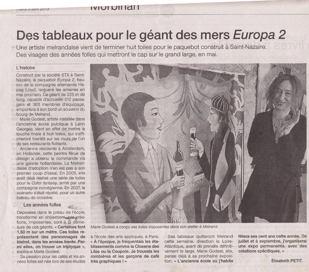 Ouest France, 9 April 2013, article about Marie Godest and the Europa 2