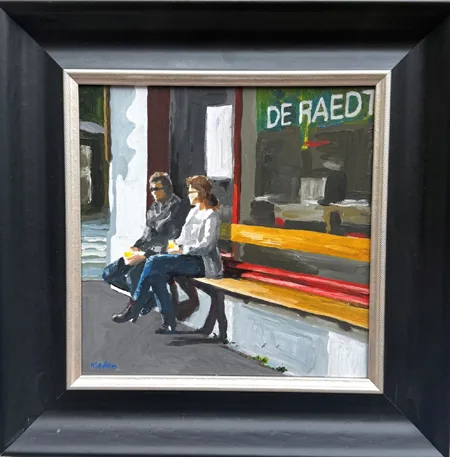 Henk Hofstra, In de zon, 650 euro, Acrylic on canvas in black frame, 30x30 (40x40 cm in ljist)
