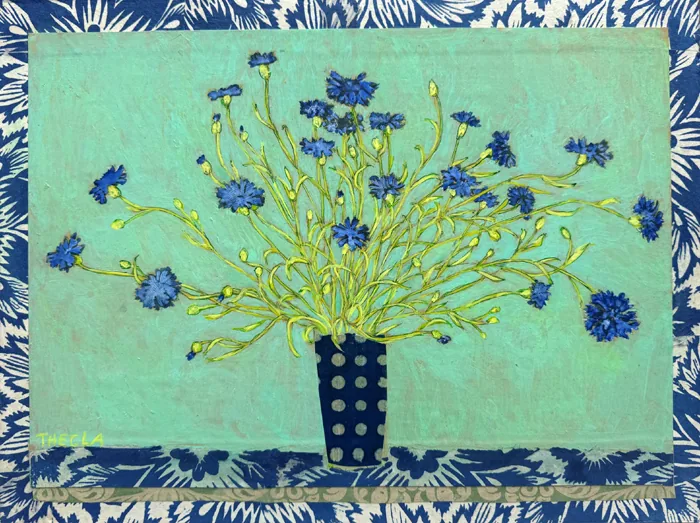 Thecla Renders, Childhood memories in blue, 300 Euro, Mixed media, unframed, 35x46 cm