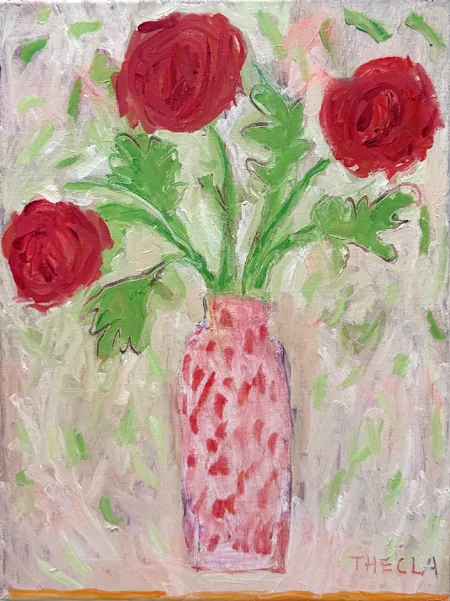 Thecla Renders, Red roses for you, 300 Euro, Oil on canvas, unframed, 40x30 cm