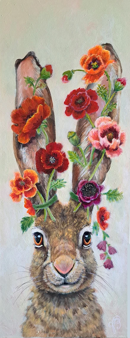 Vilma van den Berg, Haas klaproos, 1260 euro, Acrylic on canvas in wooden frame, 100x40 cm