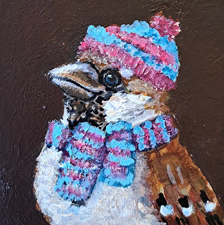 Vilma van den Berg, IJsmus met sjaal, 75 euro, Acrylic on panel, unframed, 10x10 cm
