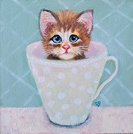 Vilma van den Berg, Kattenkopje met stippen, 210 euro, Acrylic on panel in wooden frame, 15x15 cm