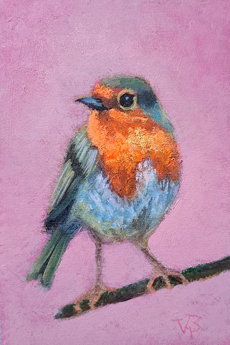 Vilma van den Berg, Roodborst roze, 95 euro, Acrylic on panel, unframed, 10x15 cm