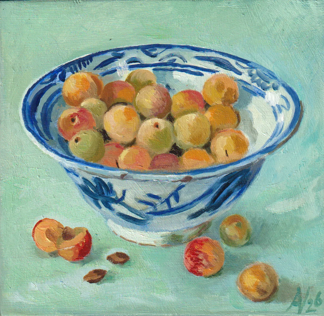 Annemarie Verschoor, Mirabellen, 200 euro, Oil on panel, unframed, 18x18 cm