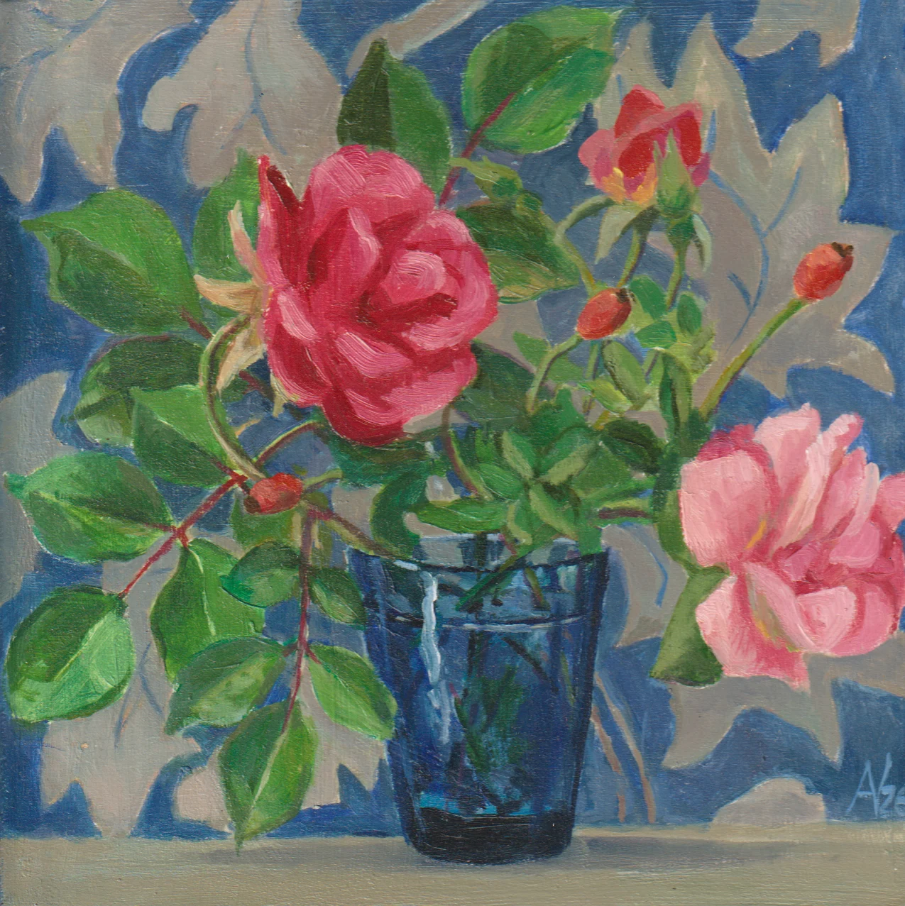 Annemarie Verschoor, Roze rozen, 250 euro, Oil on panel, unframed, 22x22 cm
