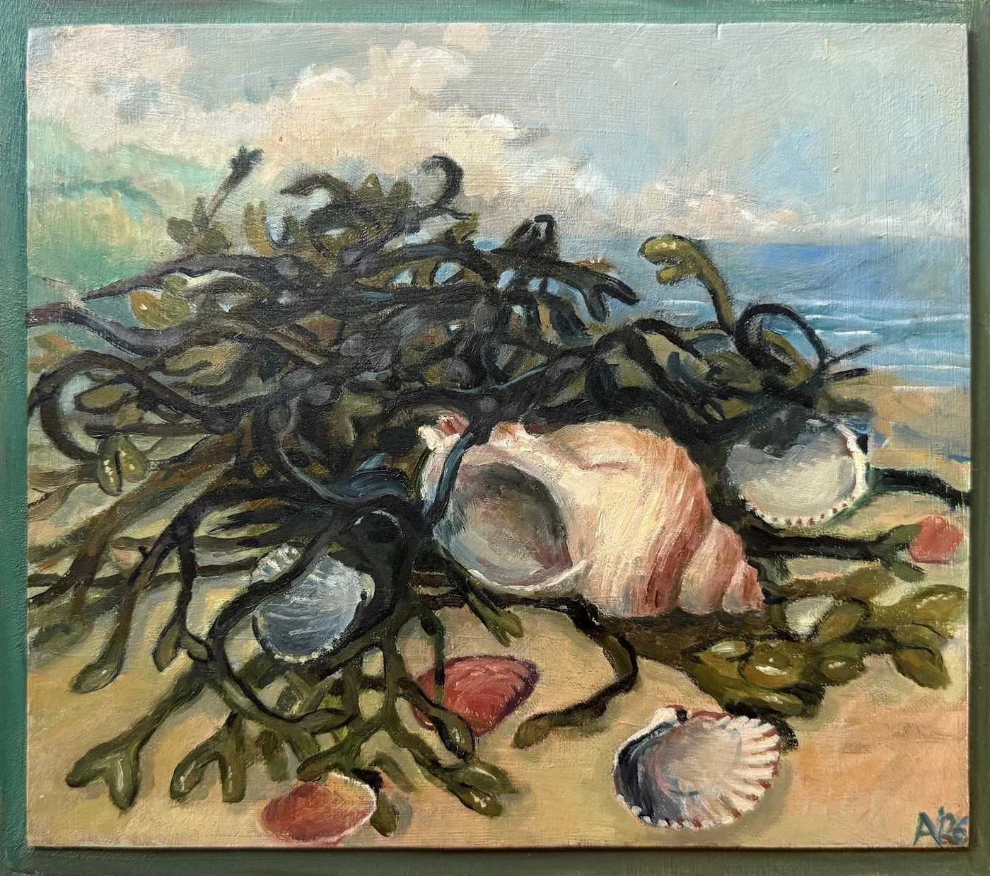 Annemarie Verschoor, Schelpen en wier, 250 euro, Oil on panel, unframed, 26x23 cm