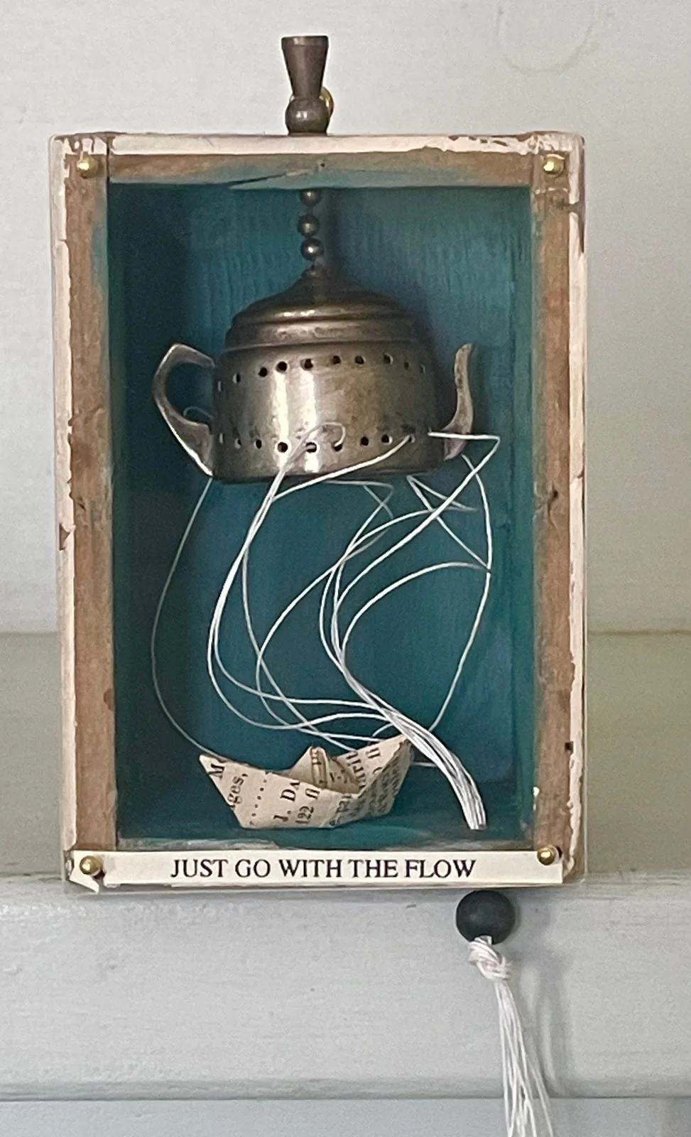 Antje Weber, Just go with the flow, 90 euro, Mixed media in vintage drawer, 7x10x5 cm