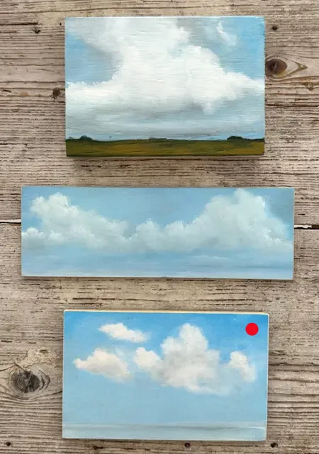 Marcel van Pinxteren, vijf Wolken allemaal 125 euro, Oil on panel, unframed, various sizes