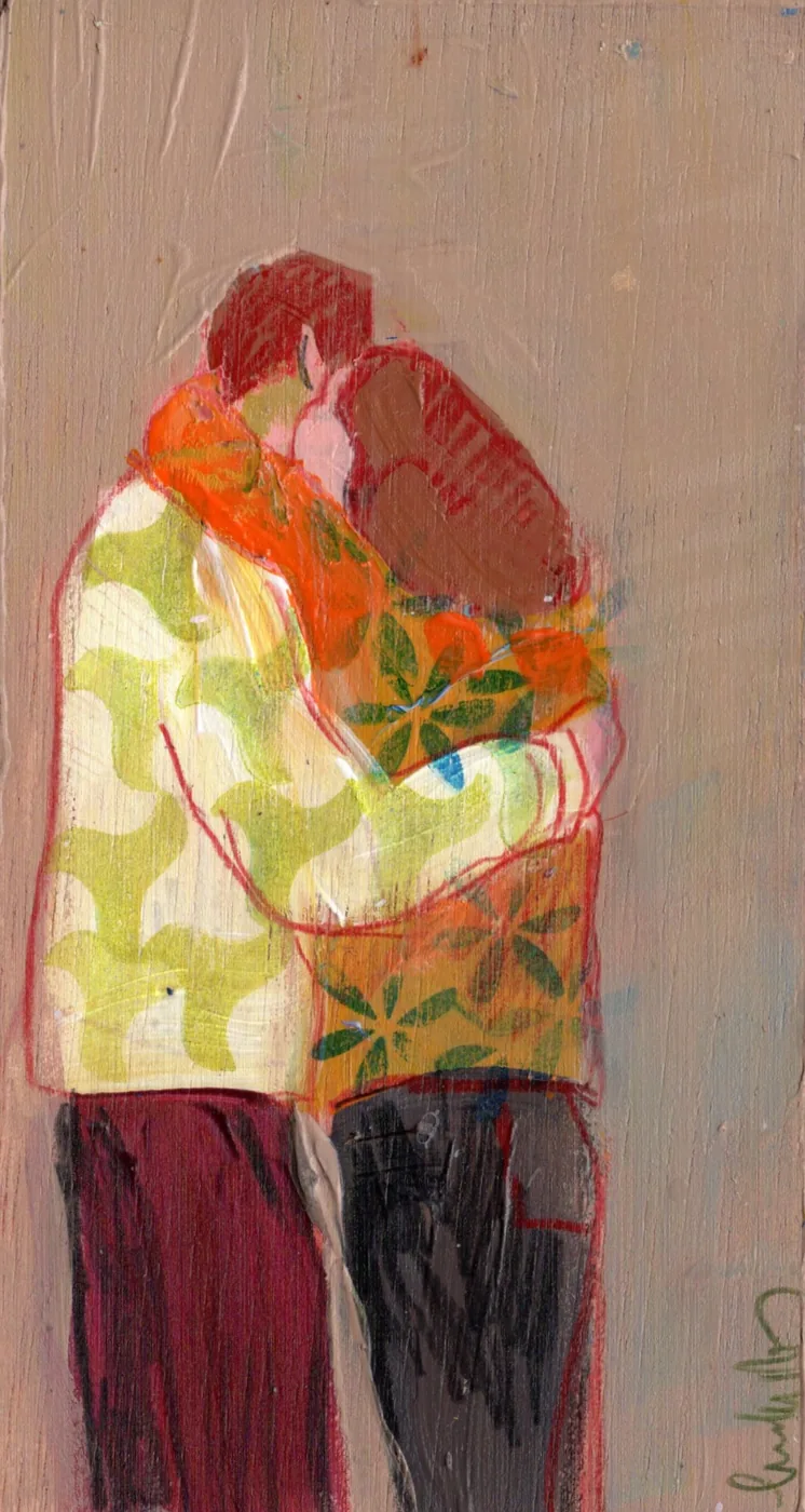Lourdes Ral, October in your arms, 90 euro, Mixed technique on wood, unframed, 17x9 cm