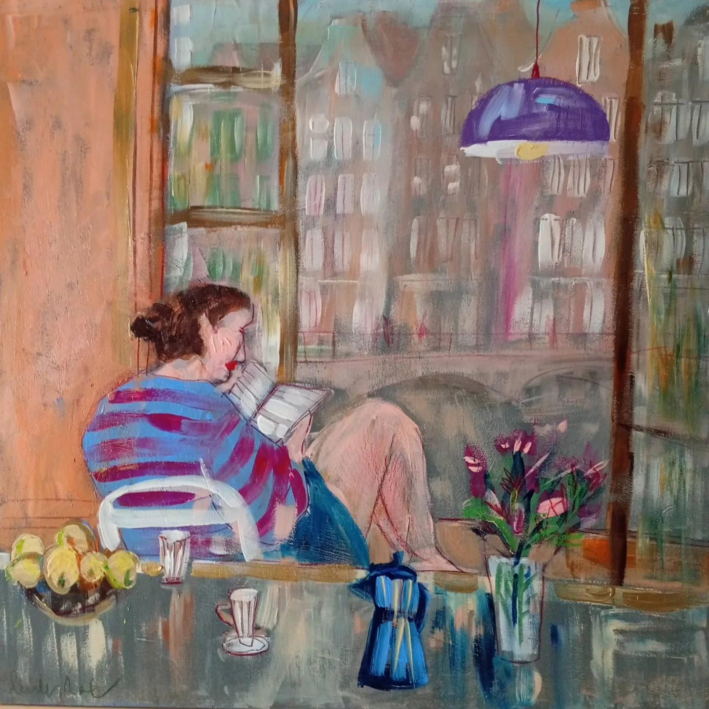 Lourdes Ral, The last warm days by the window, 350 euro, Mixed technique on wood, 40x40 cm