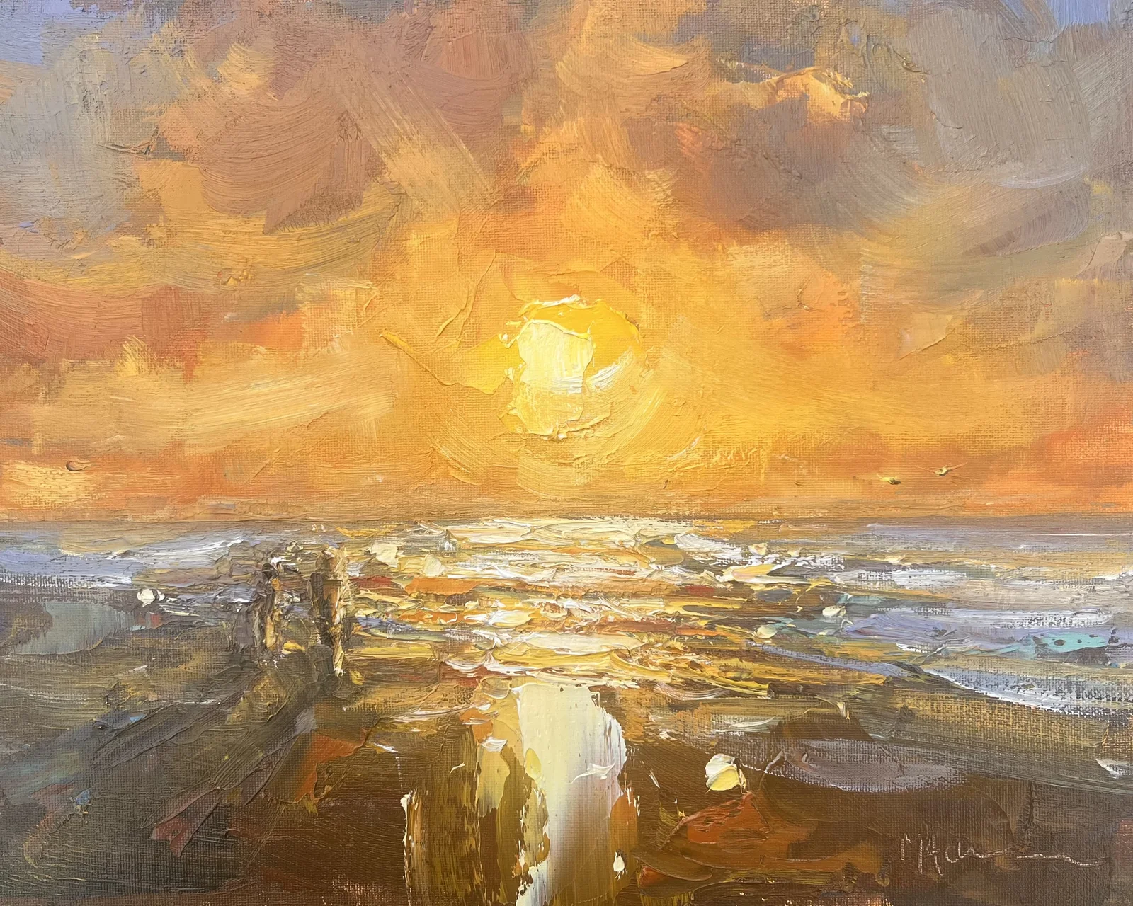Marieke Ackerman, Genieten van de zonsondergang, 425 euro, Oil on panel in wooden frame, 24x30 cm