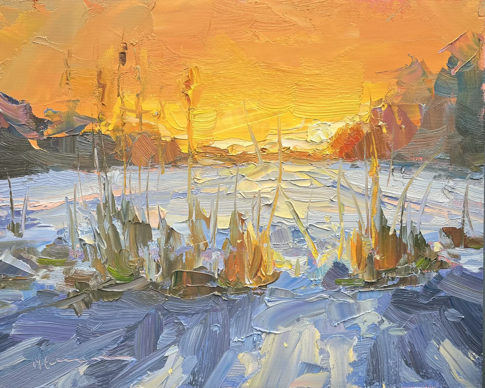 Marieke Ackerman, Vurige sneeuw, 425 euro, Oil on panel in wooden frame, 24x30 cm